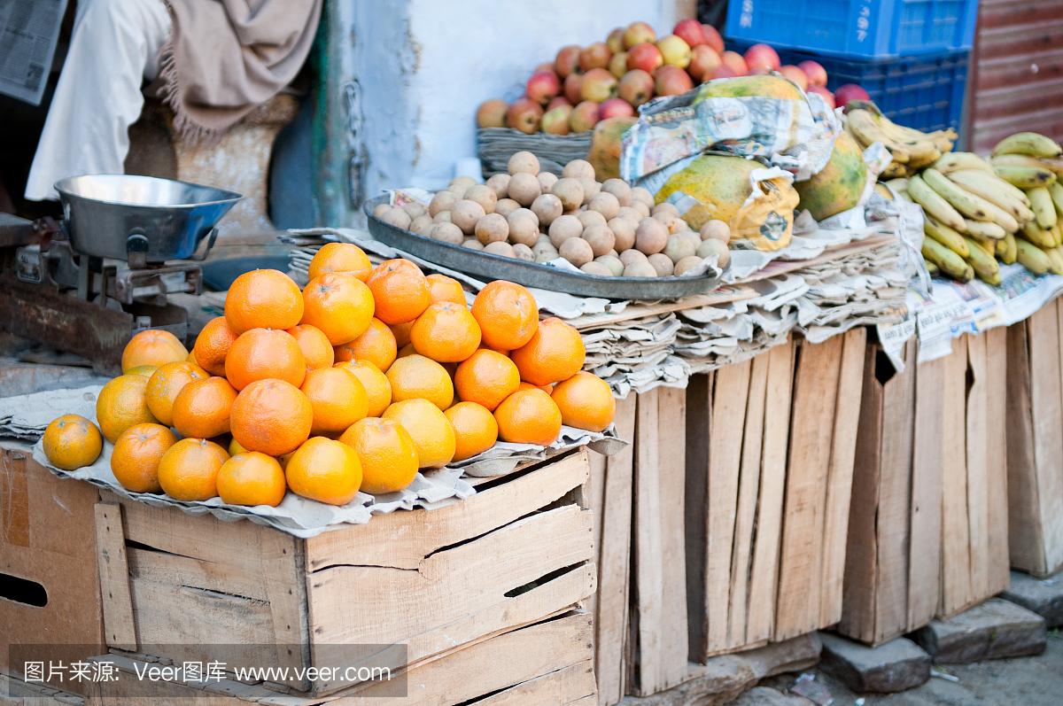 印度贾伊斯尔默当地的水果和蔬菜市场